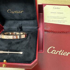 ✨ Cartier 4-Diamond Rose Gold Bracelet • Size 17 ✨
